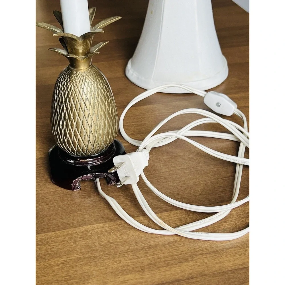 Vintage Retro Brass Pineapple Lamp On Wooden Base Andrea By Sadek‎ Candlestick